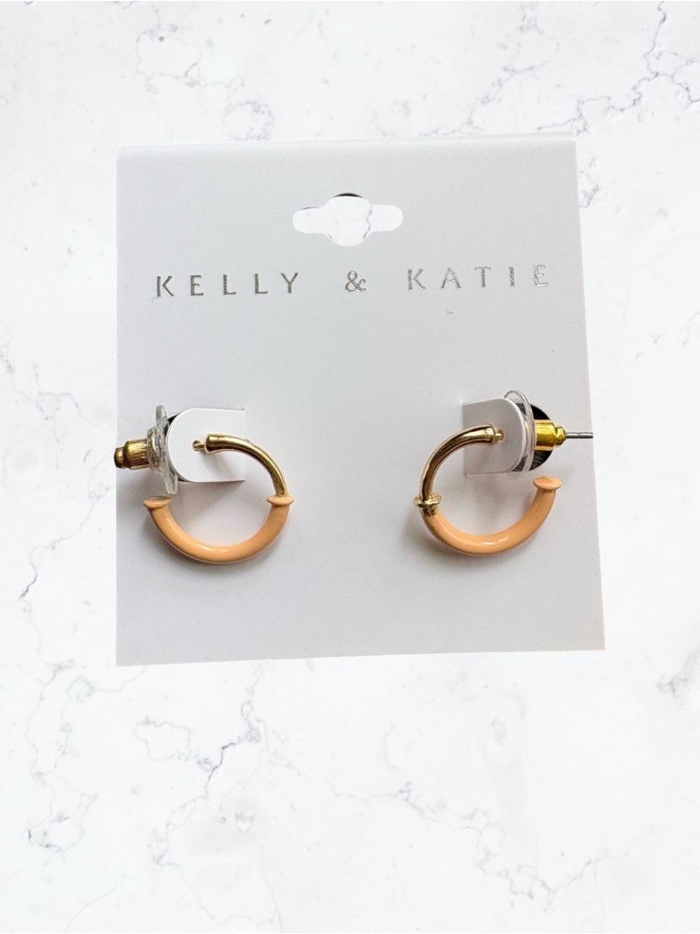Kelly & Katie Gold-Tone Hoops with Peach Enamel Accents